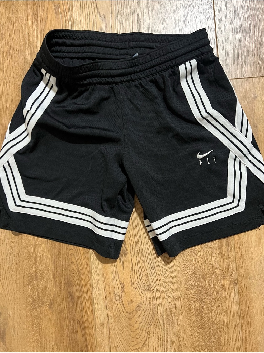 Nike Black 'Fly' Athletic Basketball Mesh Shorts with White Trim